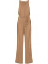 Max Mara Camel Brown Drawstring Waistband Silk Jumpsuit In Brown