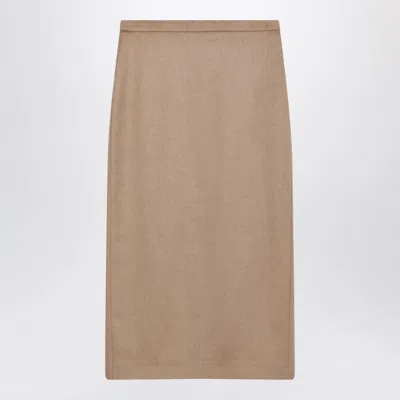 Max Mara Camel Brushed Pencil Skirt In Brown