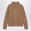Max Mara Camel Cable Knit Turtleneck Jumper In Brown