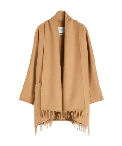 Max Mara Abilita Fringed Camel Hair Belted Cape Jacket In Brown