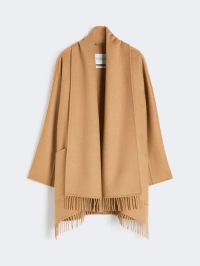 Max Mara Camel Wool Cardigan Coat In Gold