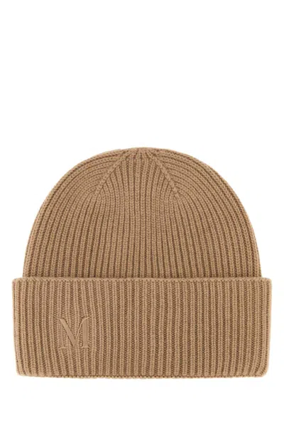 Max Mara Camel Cashmere Beanie Hat In Neutral