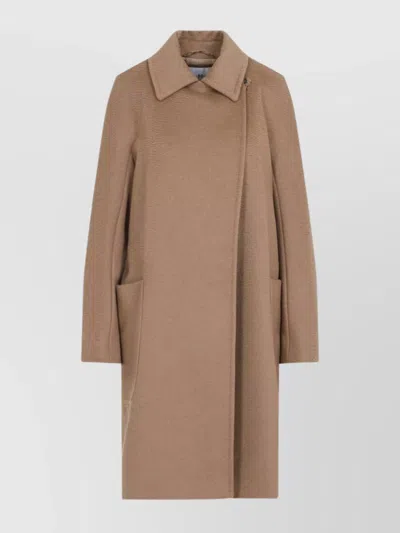 Max Mara Camel Coat Belted Button Detail In Brown