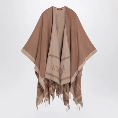 Max Mara Camel Color Jacquard Wool Poncho