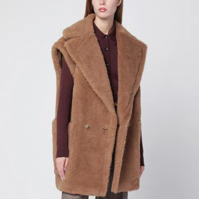 Max Mara Camel-coloured Teddy Fabric Waistcoat In Sand