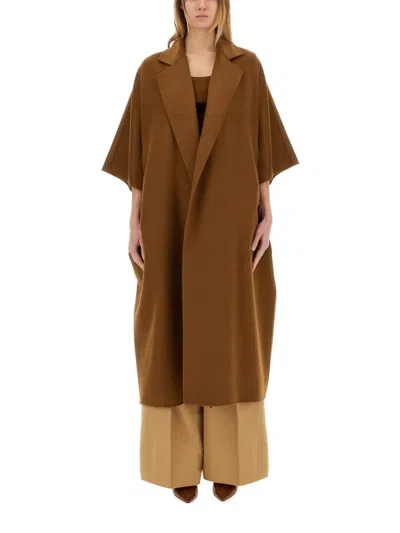 Max Mara Camel Drap Cape Coat In Brown