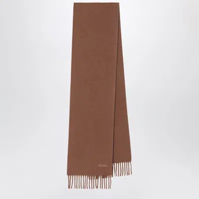 Max Mara Camel Fringed Wool Scarf In Brown