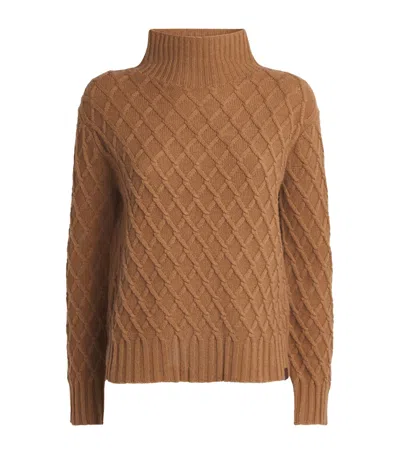 MAX MARA CAMEL FUR JACQUARD ROLLNECK SWEATER