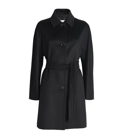 Max Mara Camel Hair Belted Coat In Black