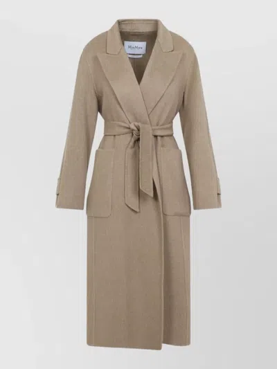 Max Mara Camel Hair Belted Single-breasted Coat In Neutral