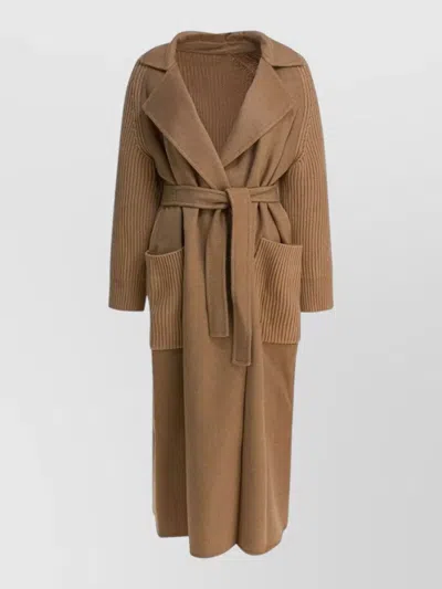 Max Mara Camel Hair Coat Belted Shawl Collar In Brown