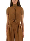 Max Mara Edda Camel Light Leather Vest In Brown