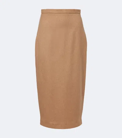 Max Mara Camel Hair Midi Skirt In Brown