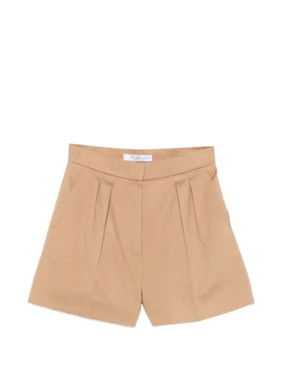 Max Mara Camel Hair Shorts With Zip And Hook Closure And Side Pockets In Brown