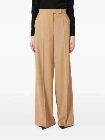 Max Mara Camel Hair Trousers With Zip And Hook Closure In Brown