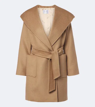 Max Mara Camel Hair Wrap Coat In Beige