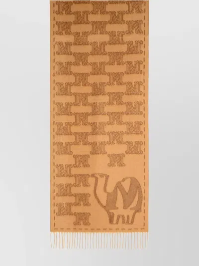 Max Mara Camel Jacquard Cashmere Scarf In Brown
