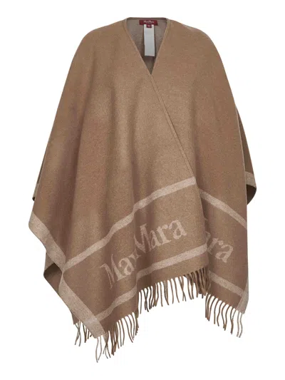 Max Mara Camel Jacquard Wool Hilde Poncho