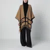 Max Mara Fringed Leather-trimmed Wool-jacquard Cape In Brown