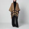 Max Mara Fringed Leather-trimmed Wool-jacquard Cape In Neutral
