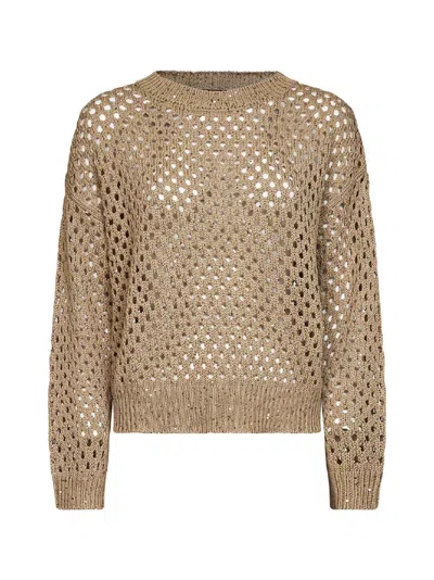 Max Mara Camel Knit Mstgeyser Boxy Sequin Top In Brown