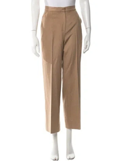 Pre-owned Max Mara Camel Leather Straight Leg Pants In Neutral