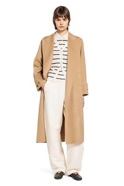 Max Mara Camel Long Robe Coat In Neutral