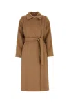 Max Mara Manuela Belted Wool Jersey Midi Coat In Beige