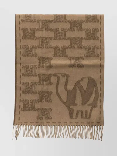 Max Mara Camel Motif Scarf Fringed Edges In Brown
