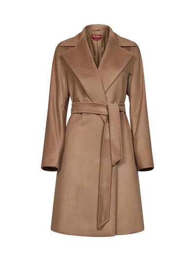 Max Mara Camel Mstdravenna Belted Wrap Coat In Brown