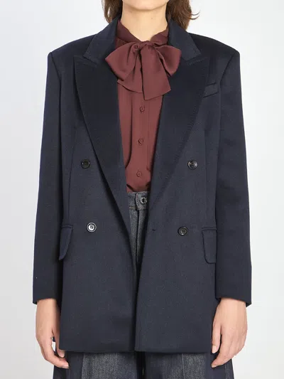 Max Mara Double-breasted Flap-pocket Blazer In Blue