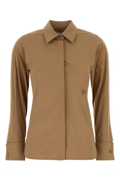 Max Mara Camel Stretch Poplin Ala Shirt  In Brown