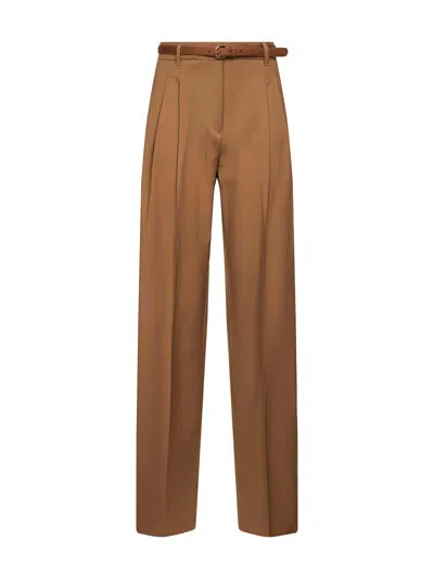 Max Mara Camel Stretch Wool Canvas Mstbacio Fluid Trousers In Silver