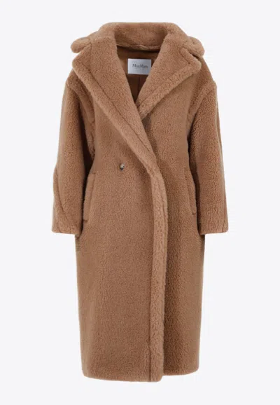 Max Mara Teddy Coat In Natural Camel Silk In Brown