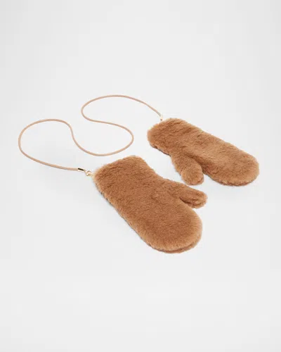 Max Mara Camel Teddy Fabric Mittens In Brown