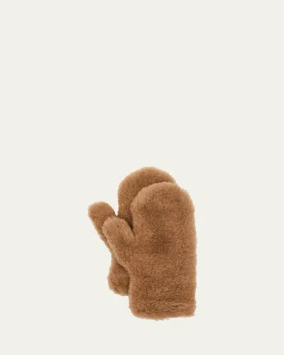 Max Mara Camel Teddy Fabric Mittens In Brown