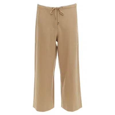 Pre-owned Max Mara ' Camel Virgin Wool Blend Drawstring Waist Wide Leg Cropped Pants 32" In Brown