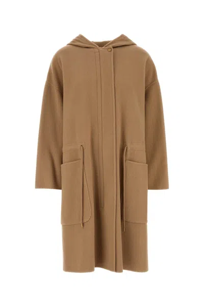 Max Mara Camel Virgin Wool Blend Miele Coat In Brown