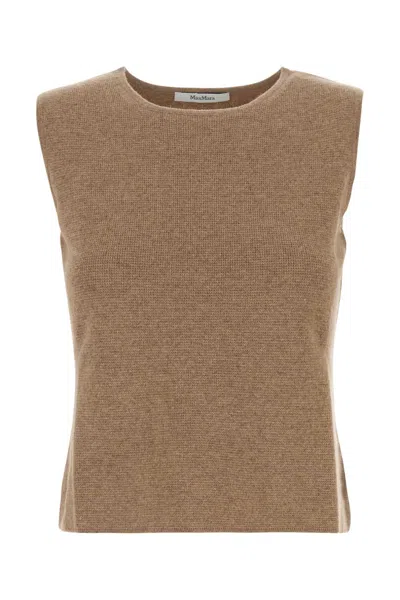 Max Mara Camel Wool Blend Fosco Vest In Dark Deer