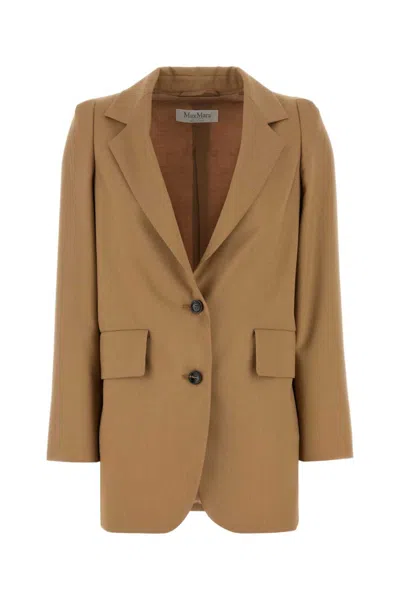 Max Mara Camel Wool Blend Kitten Blazer In Brown