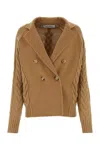 Max Mara Double-breasted Jacket With Textured Knit In Neutral