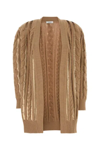Max Mara Camel Wool Blend Mirco Cardigan In Brown