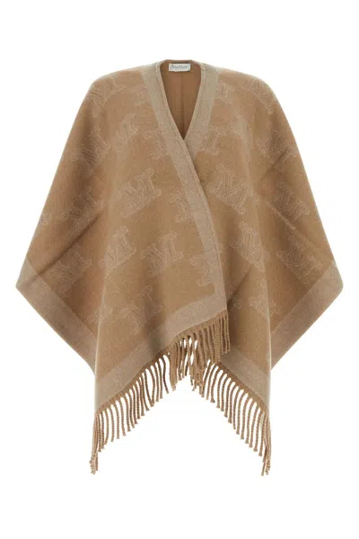 Max Mara Camel Wool Frine Cape In Cammello