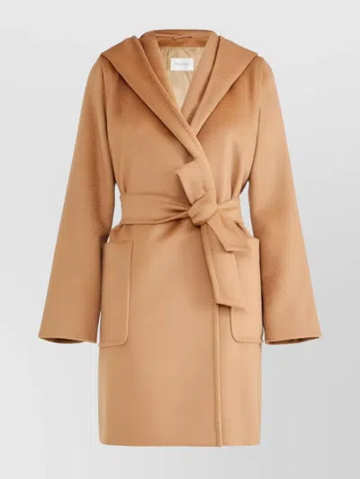 MAX MARA CAMEL WOOL HOODED ROBE COAT
