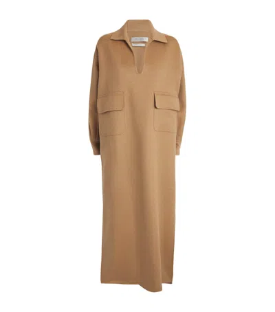 Max Mara Camel Wool Maxi Dress In Beige