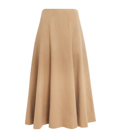 Max Mara Camel Wool Midi Skirt In Gold