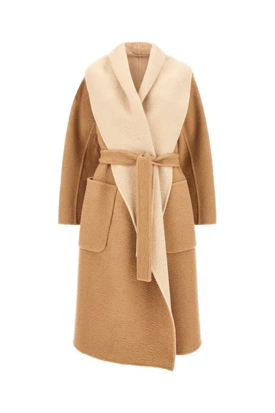 Max Mara Camel Wool Reversible Coat In 001
