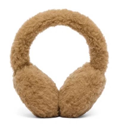 Max Mara Camel Wool-silk Monogram Earmuffs In Beige