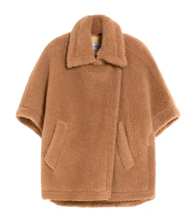Max Mara Camel Wool-silk Tebe Cape In Brown