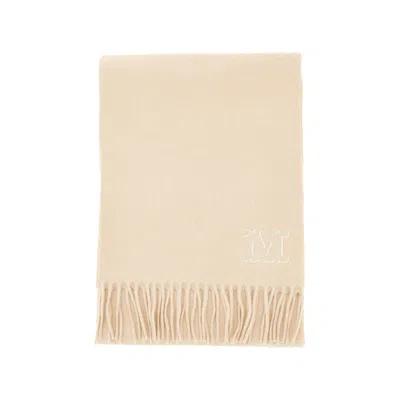 Max Mara Camelhair Scarf With Monogram Embroidery In Sand